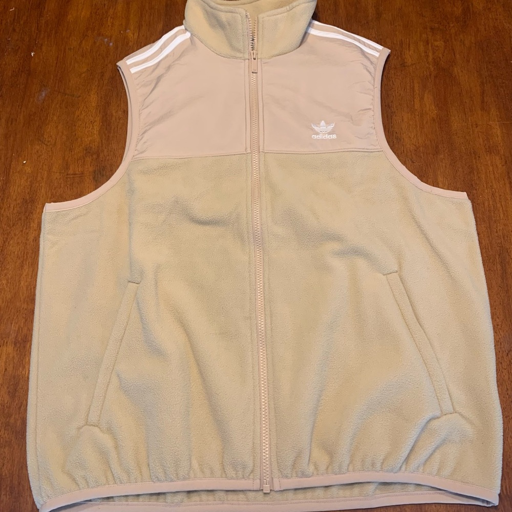 Sporty adidas Women’s Sleeveless Fleece Vest in Light Beige with White Accents